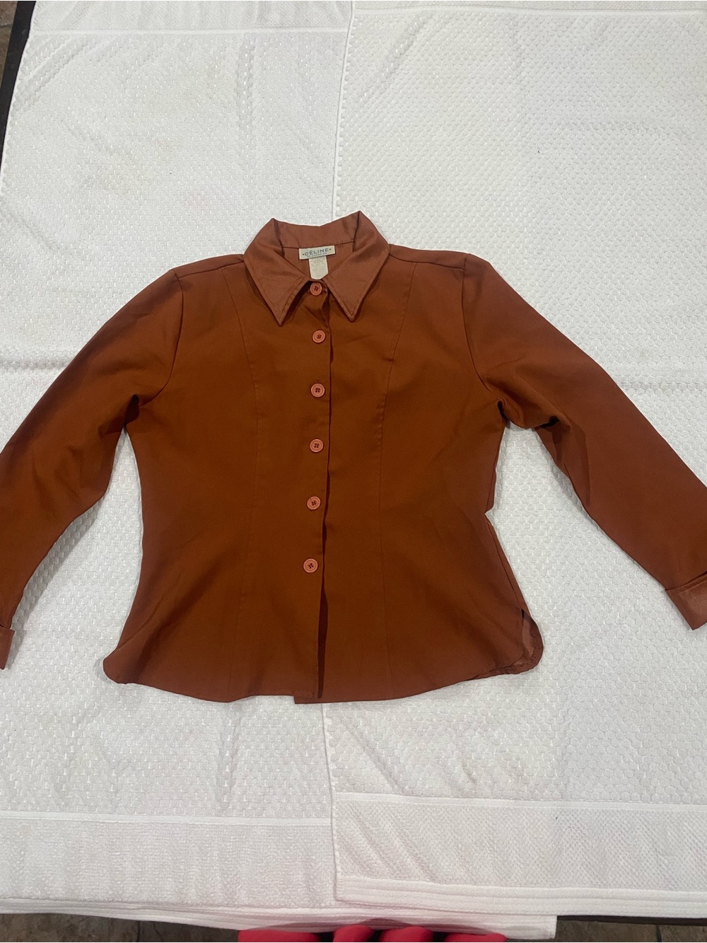 Women's Rust Brown Button-Front Collared Blouse